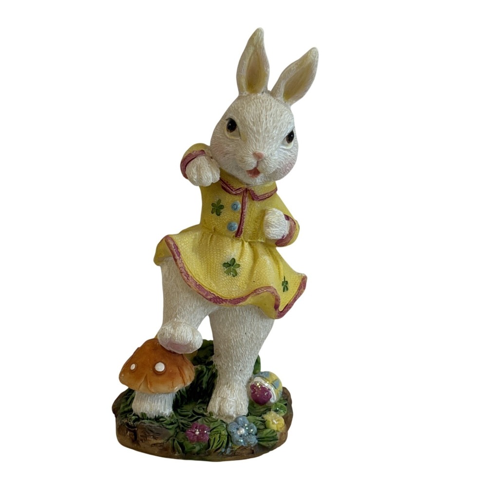 Bunny Gardens Backyard Bunnies Limited Ed Rabbit Figurine Yellow Dress 4.75"‎